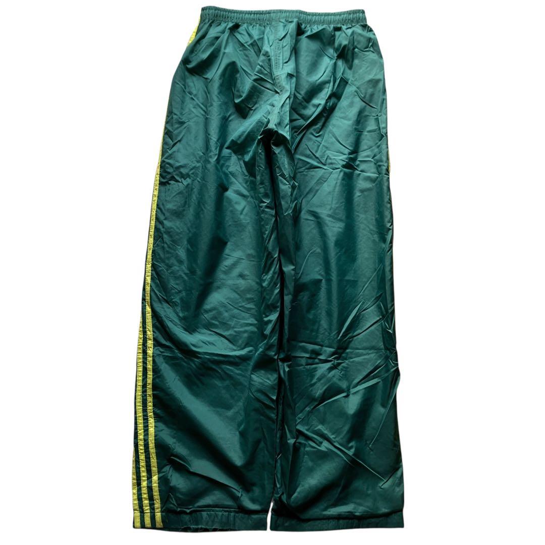 極太90s old adidas バギーナイロントラックパンツ ヴィンテージ緑黄