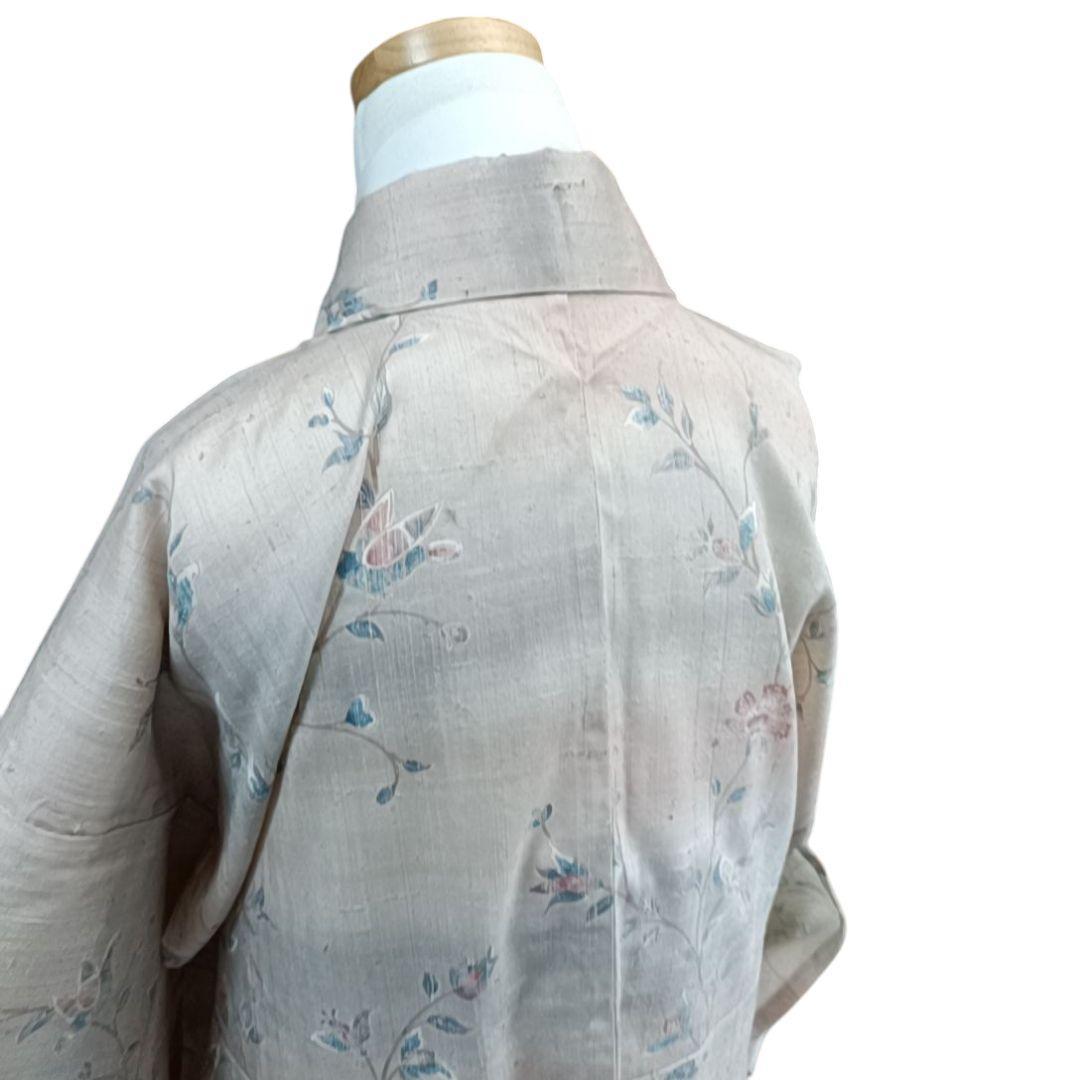 て*。様 ☆24 えっと 紬 単衣 ピンク 鳥 木々 花唐草