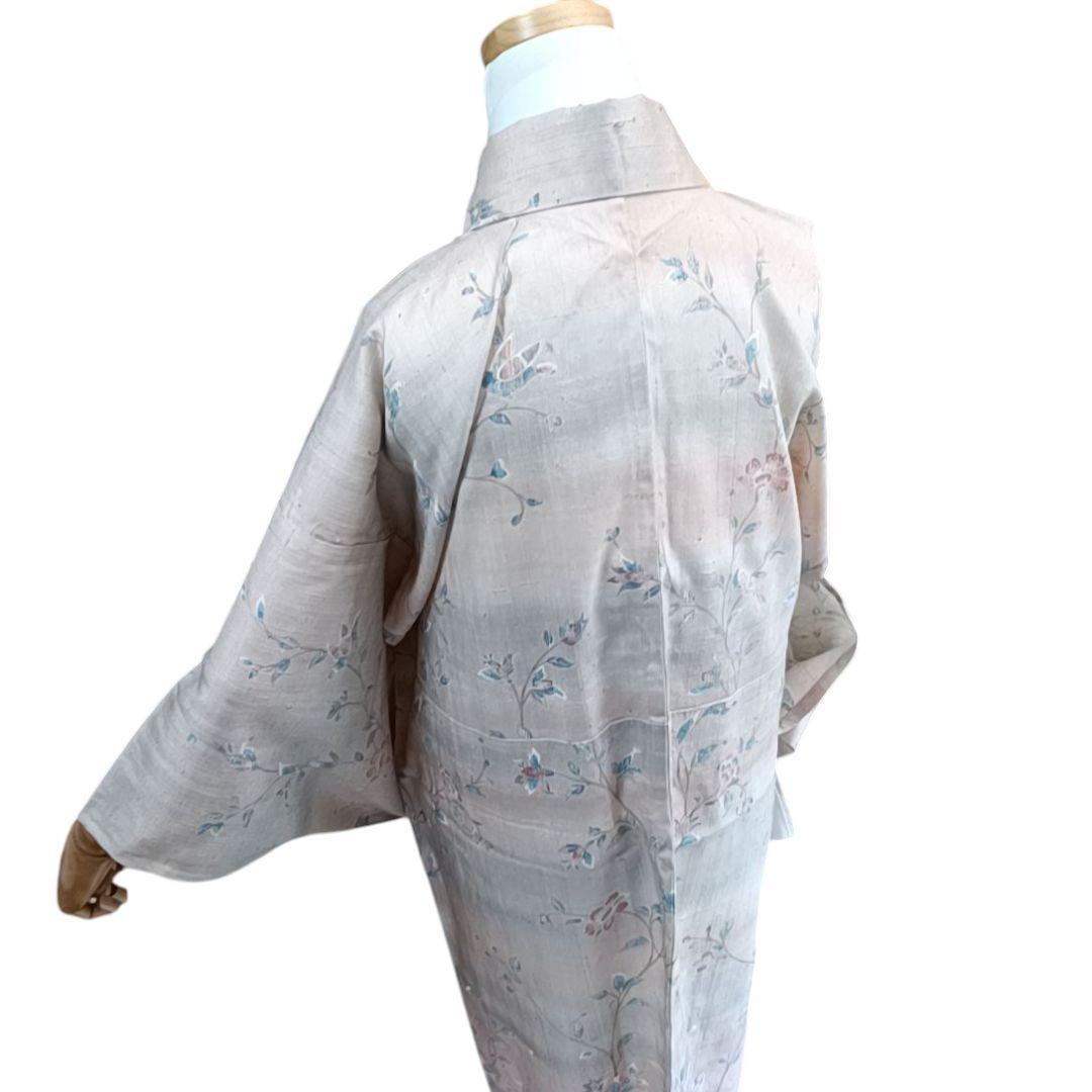 て*。様 ☆24 えっと 紬 単衣 ピンク 鳥 木々 花唐草