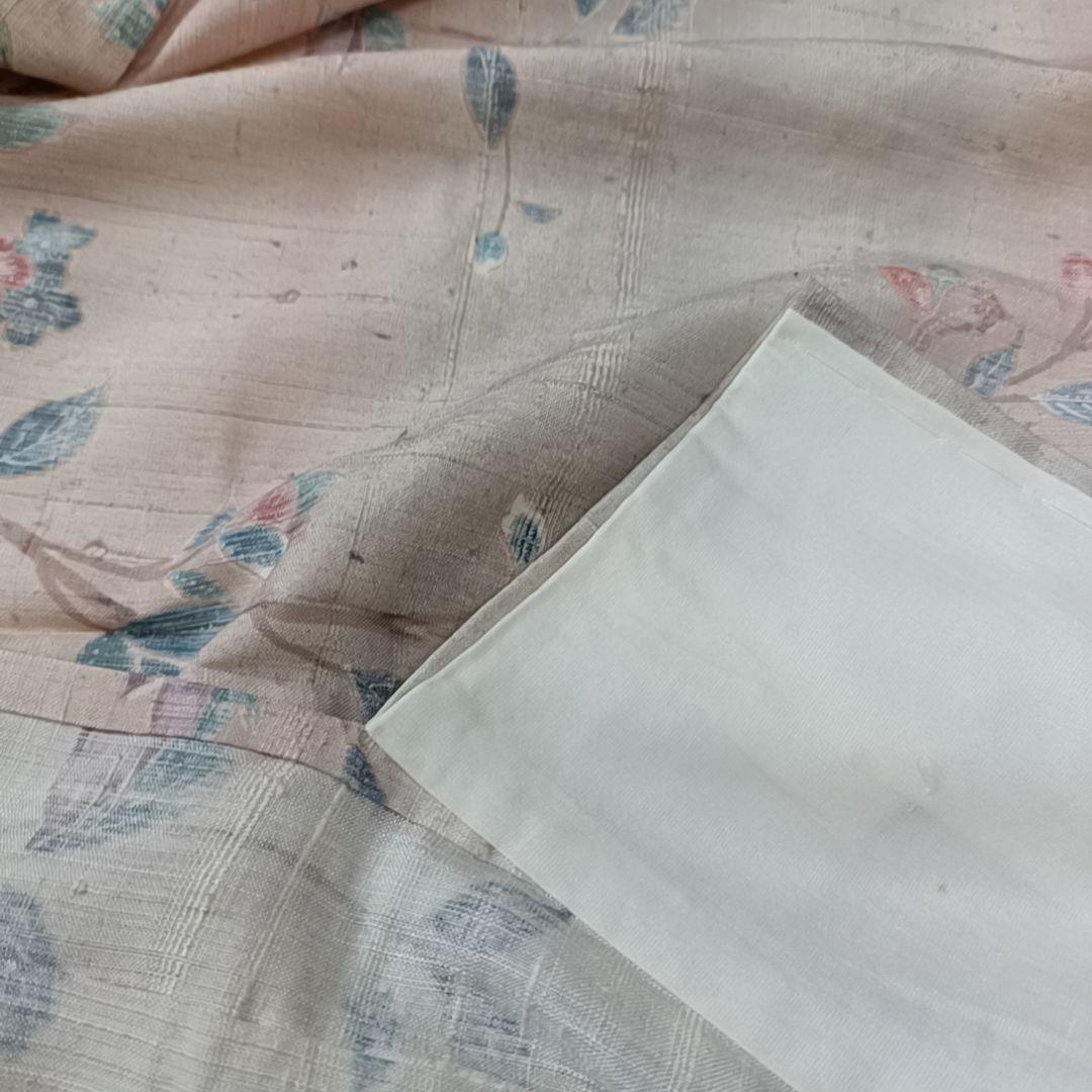 て*。様 ☆24 えっと 紬 単衣 ピンク 鳥 木々 花唐草