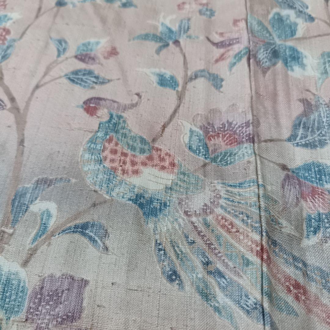 て*。様 ☆24 えっと 紬 単衣 ピンク 鳥 木々 花唐草