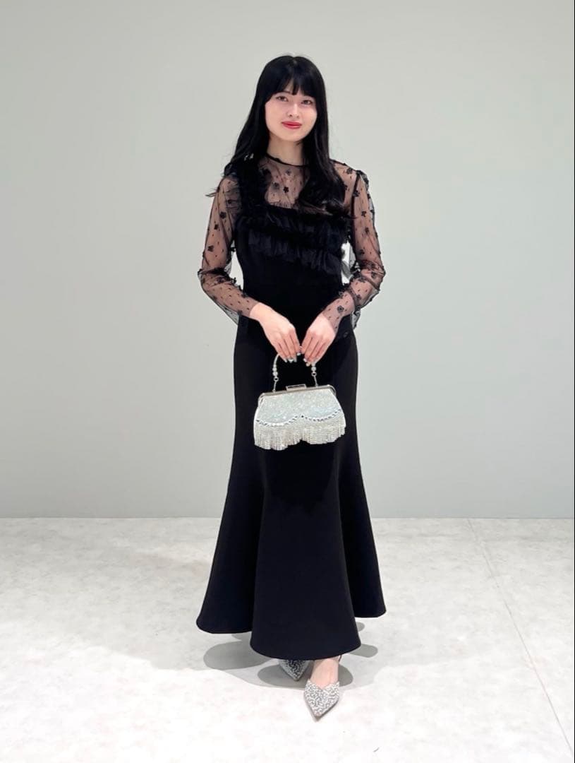 LEJA フラワーモチーフアシンメトリーチュールマーメイドワンピースドレス