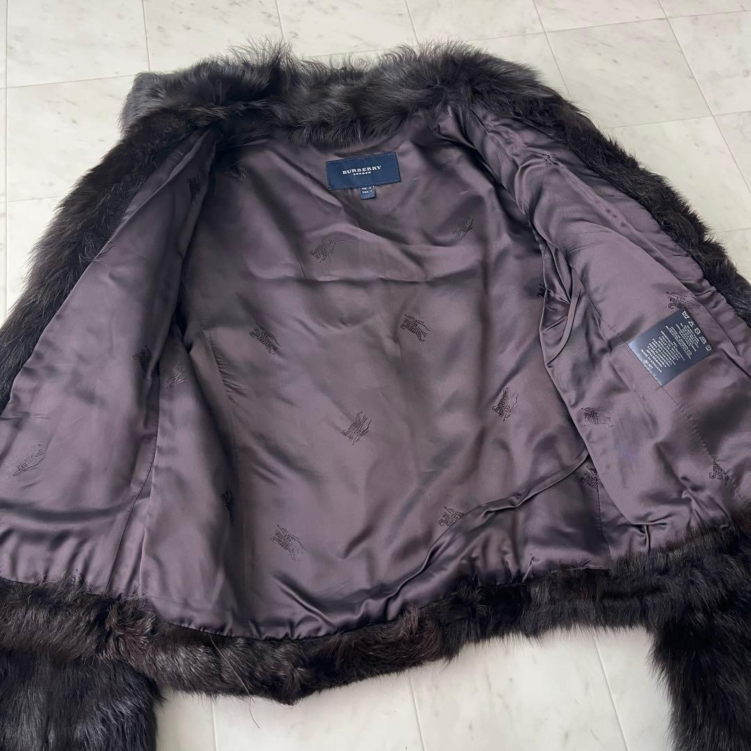 美品♡バーバリー ラムファー ジャケット コート 裏地ロゴ リアルファー US6