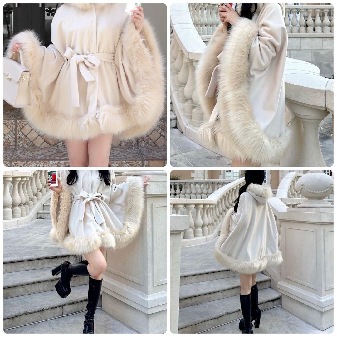  PARTY ロイヤルパーティー フードファーケープコート ポンチョ