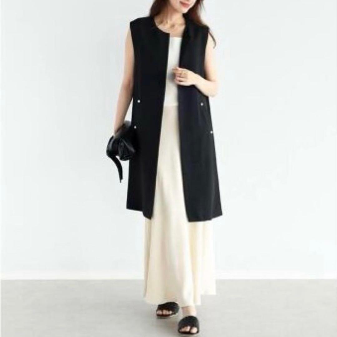 高級 Vin 手洗い可 ポイント　パール　ジレ ヤマダヤ　ネイビー　紺 着用感L