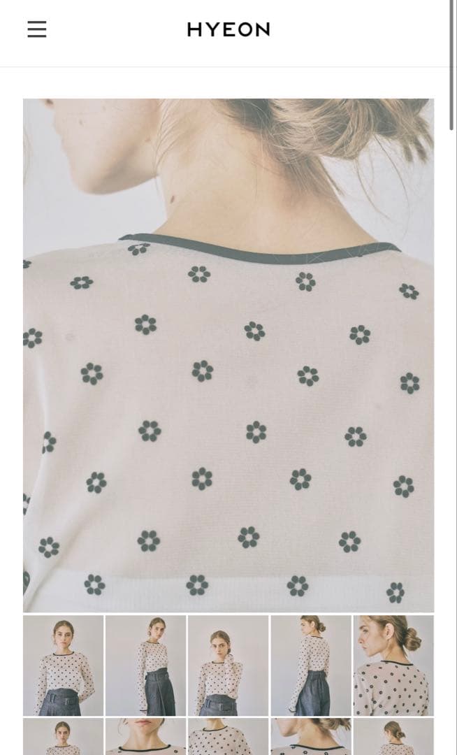 hyeonヘヨン　シアー花柄ドット長袖トップス　ホワイト