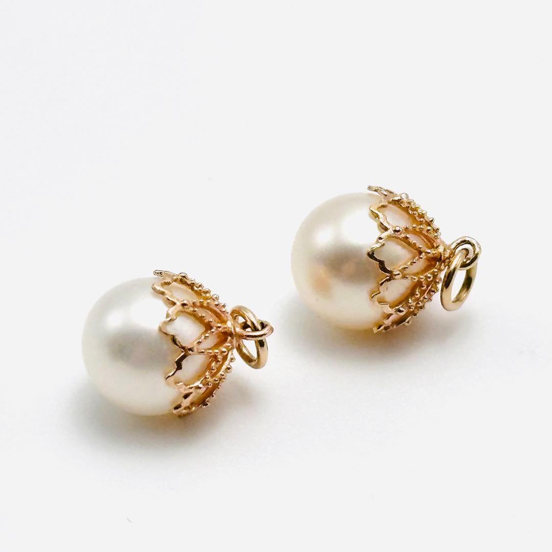 agete ピアスチャーム　パール　ミル打ち　透かし　k10刻印