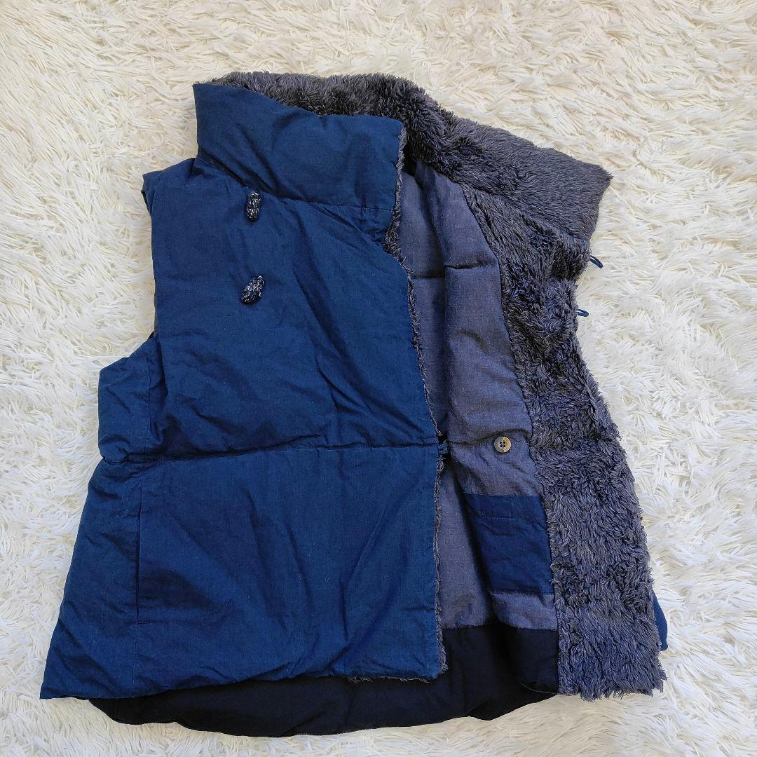 【レア】45r インディゴ染め リバーシ ブル ダウンベスト 藍染め　ボア　毛糸