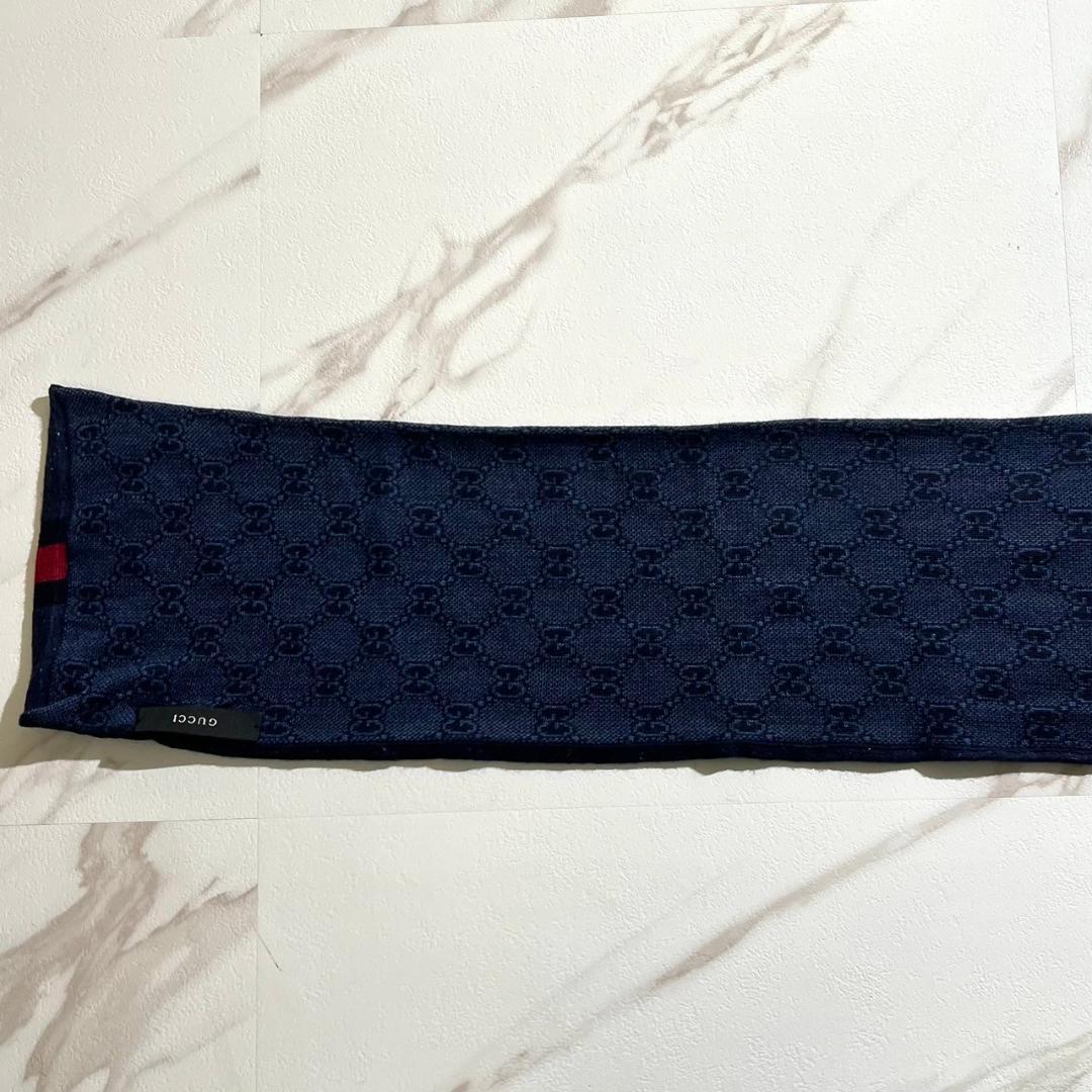 Gucci GG シェリーライン マフラー リバーシブル ロゴ シグネチャー 青