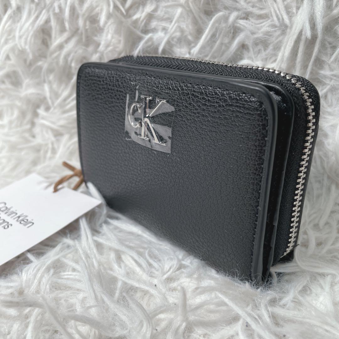 新品　未使用　カルバンクライン　二つ折り財布　シボ革　ブラック　黒　レザー