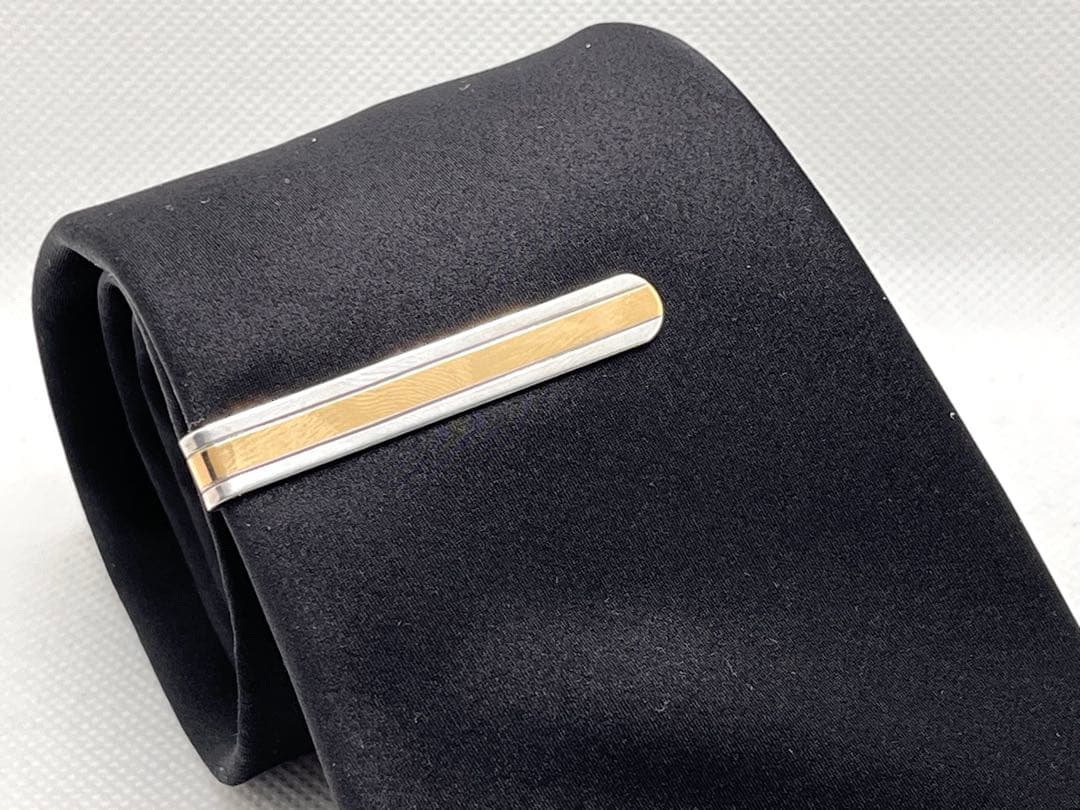 c304 希少ティファニー　ゴールドライン　コンビ　ネクタイピン　18K/925