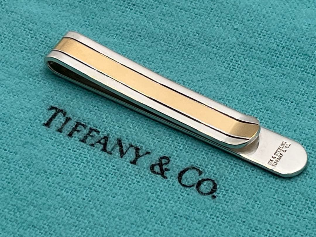 c304 希少ティファニー　ゴールドライン　コンビ　ネクタイピン　18K/925