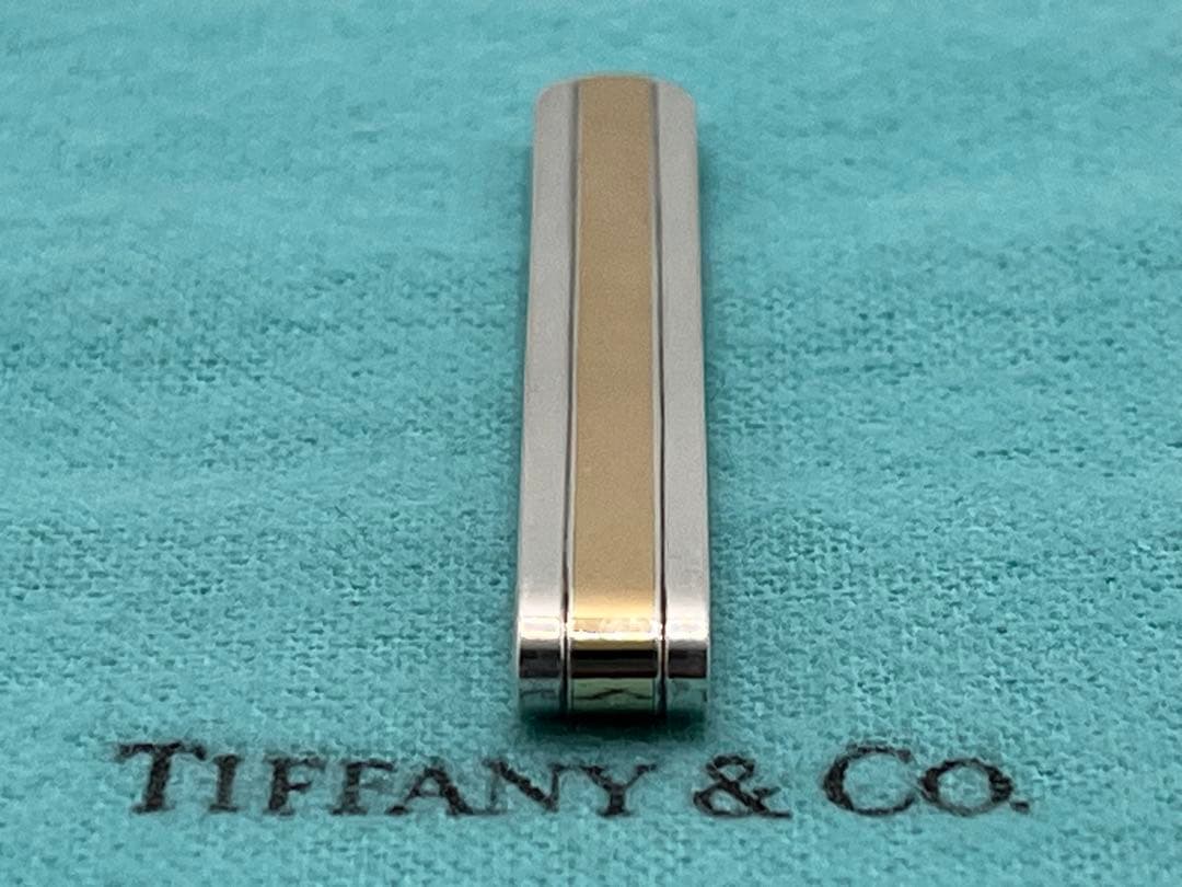 c304 希少ティファニー　ゴールドライン　コンビ　ネクタイピン　18K/925
