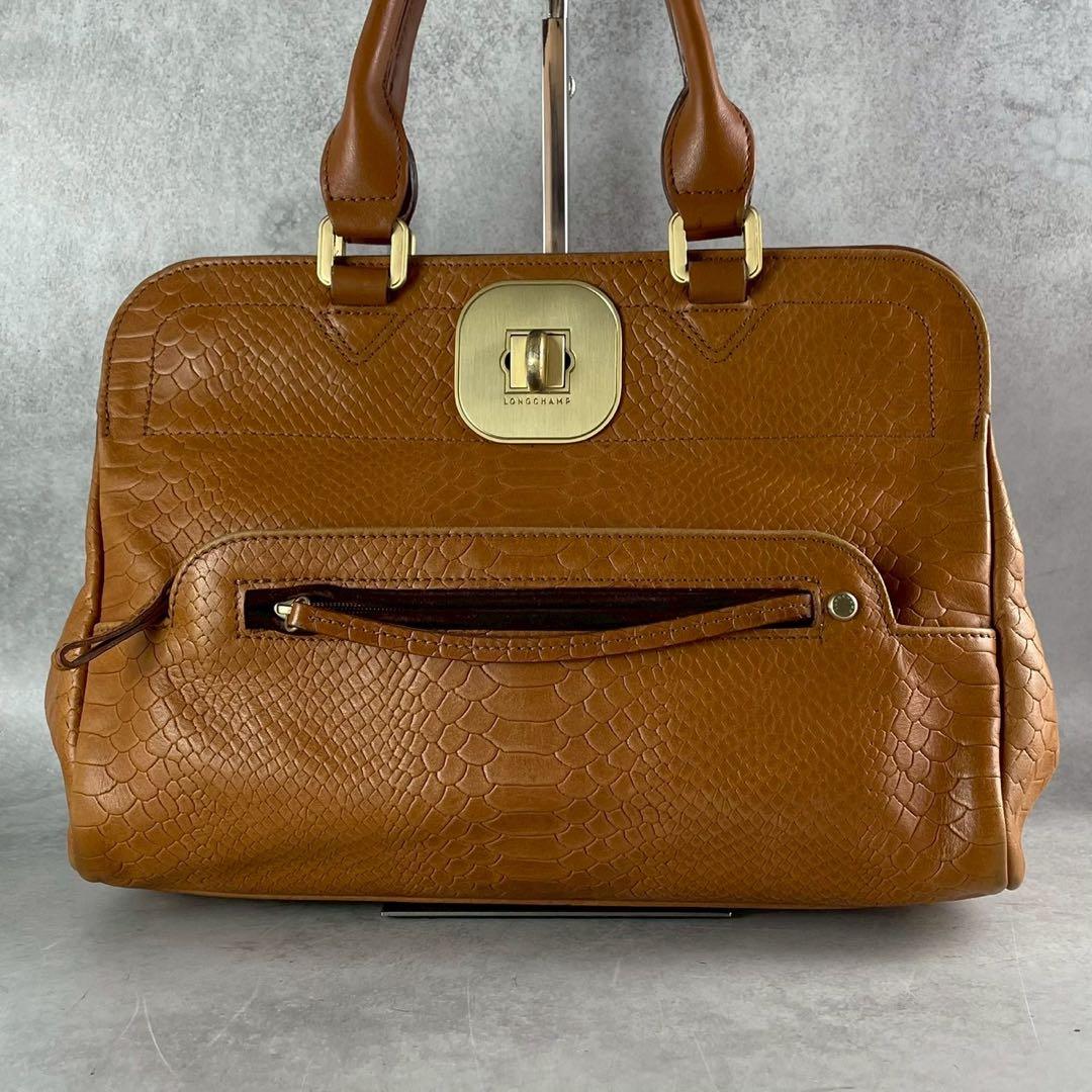 良品✨ロンシャン ギャビー 2way ハンド ショルダーバッグ パイソン型押し