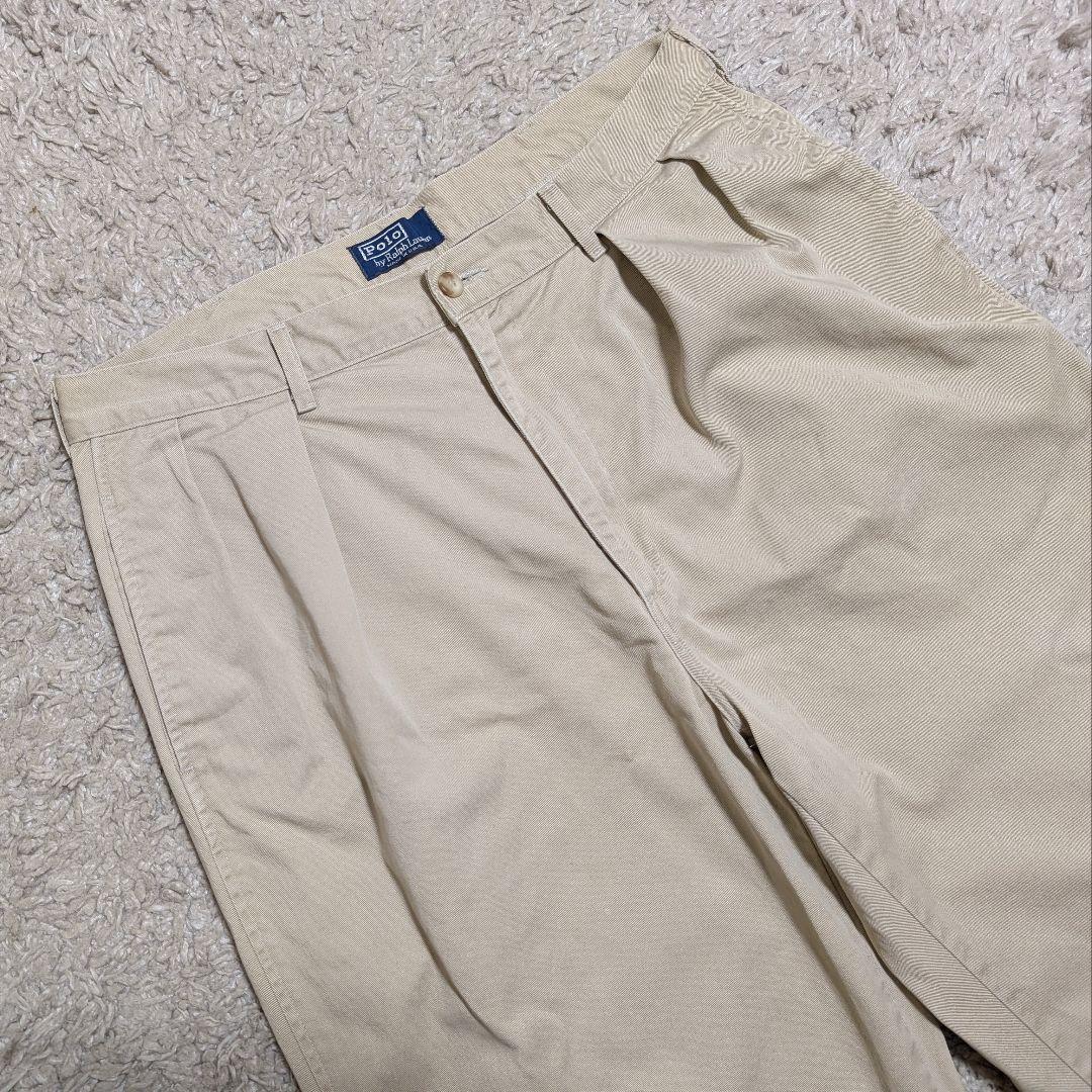 90s ラルフローレン USA製 初期タグ 2タック ポロチノ ベージュ W36