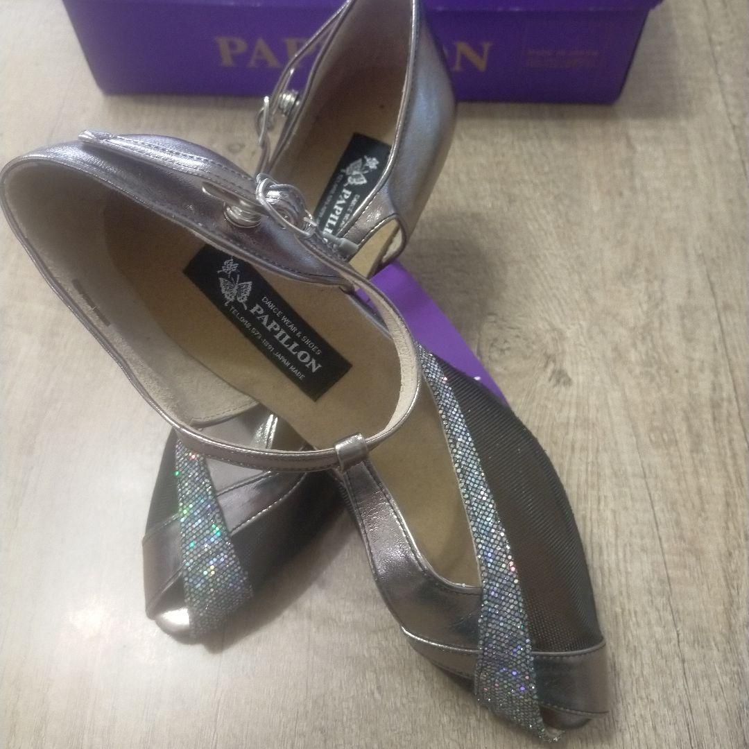 お値下げ PAPILLON シルバー オープントゥ ダンスシューズ