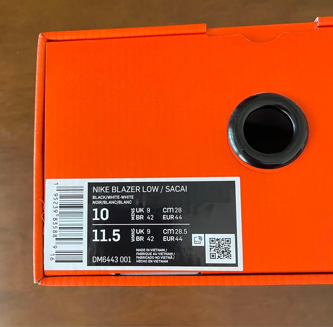SACAI × NIKE BLAZER LOW BLACK/WHITE 28cm