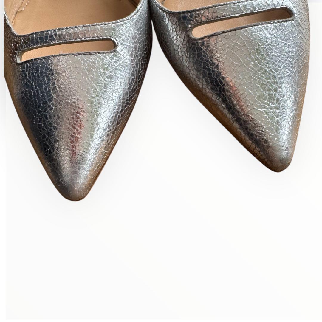 【PELLICOペリーコ】ポインテッドトゥ フラットパンプス 36 シルバー