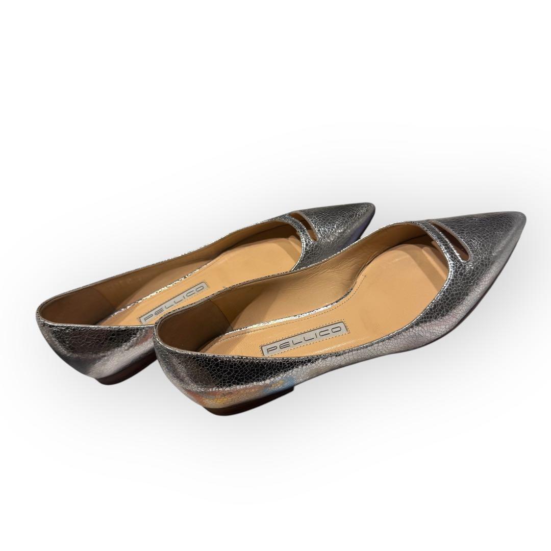 【PELLICOペリーコ】ポインテッドトゥ フラットパンプス 36 シルバー