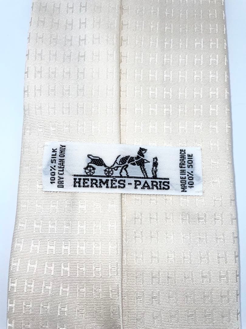 美品 エルメス ハイブランド ネクタイ ファソネ H柄 ホワイト 白色