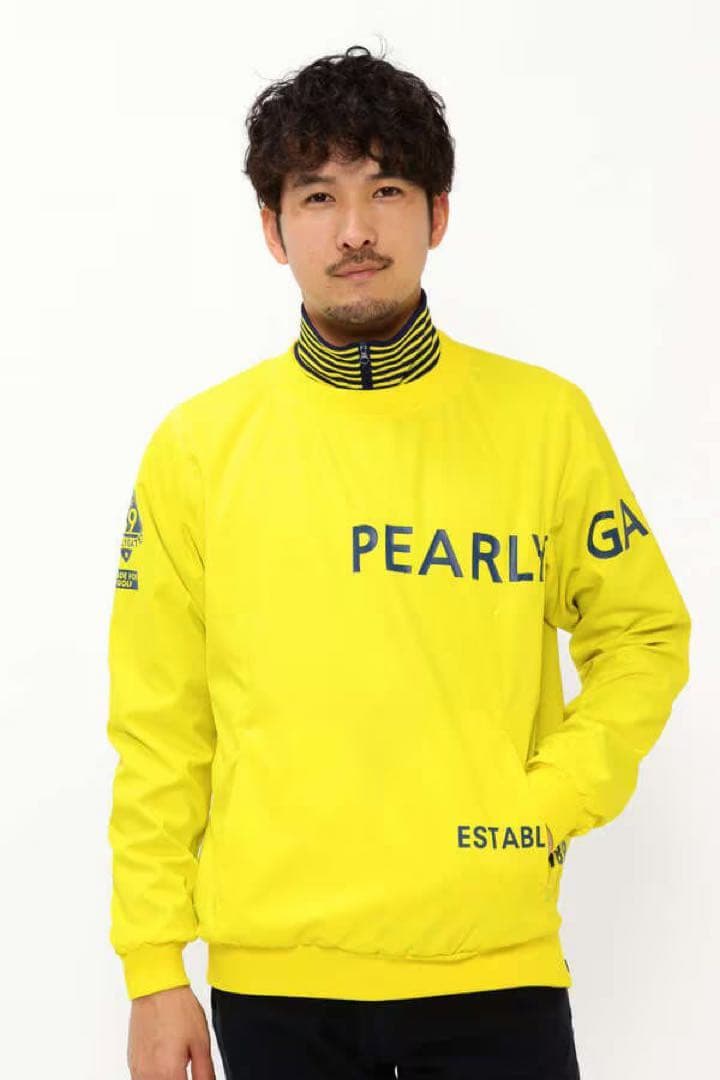 美品 ★ パーリーゲイツ ツインスニード 保温/防寒 メンズ ブルゾン 黄 紺