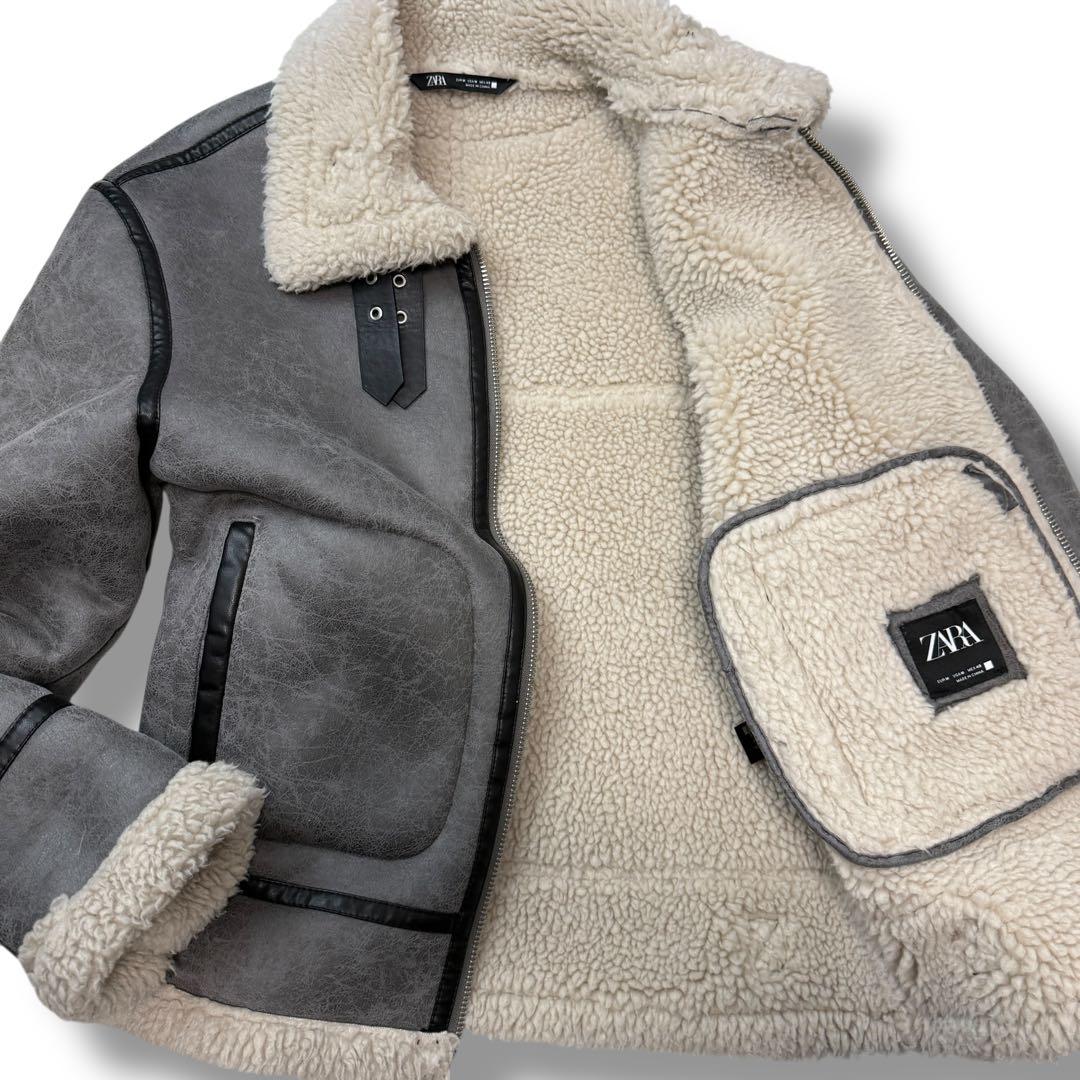 未使用級 ZARA 1523 B-3 フライトジャケット ボア グレー