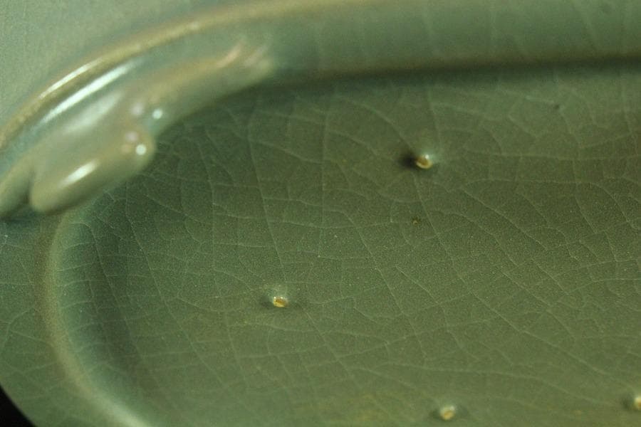 中国美術 青釉 楕円形 洗 碗 17.5cm(K-LC678)