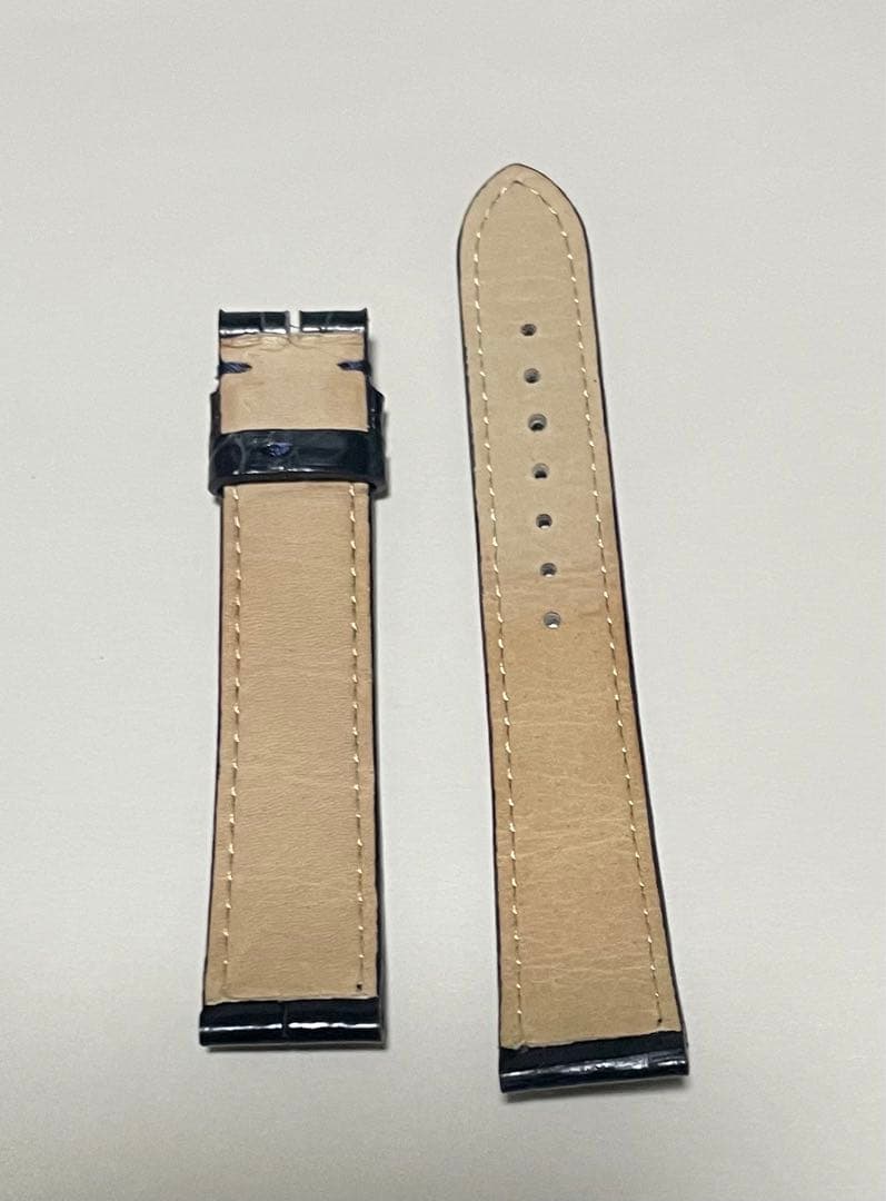 江口時計店オリジナルベルト　マストタンク　シャイニークロコレザーベルト　ネイビー