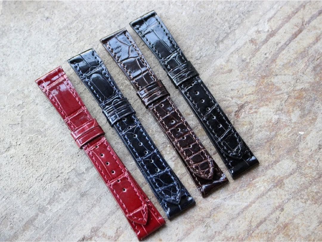 江口時計店オリジナルベルト　マストタンク　シャイニークロコレザーベルト　ネイビー