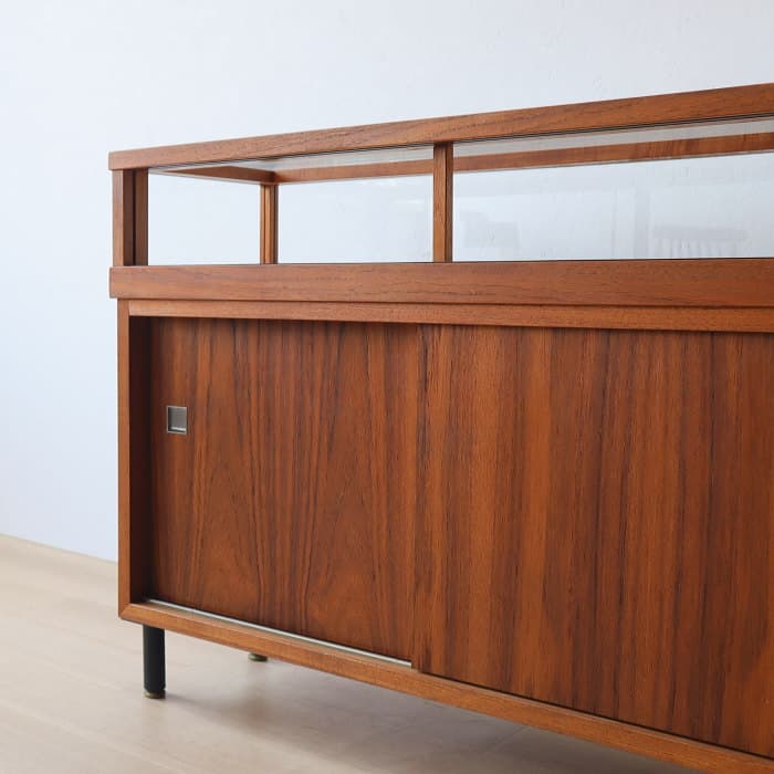 アンティーク チーク材 ガラスショーケース 飾り棚 サイドボード 木製