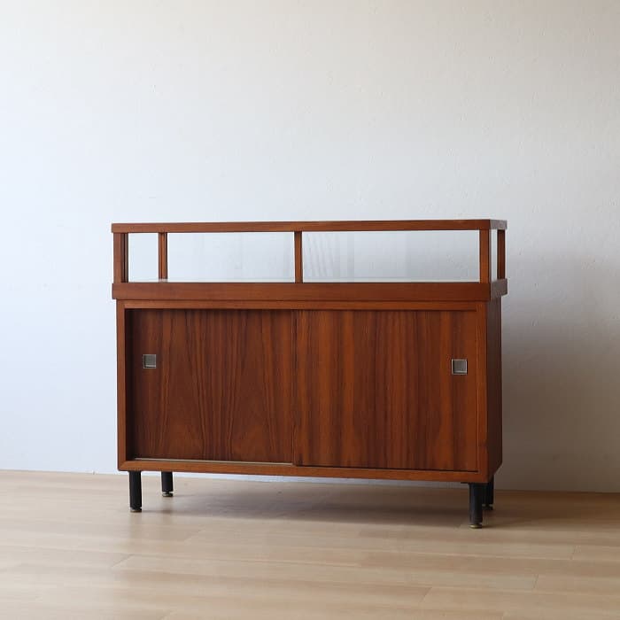 アンティーク チーク材 ガラスショーケース 飾り棚 サイドボード 木製