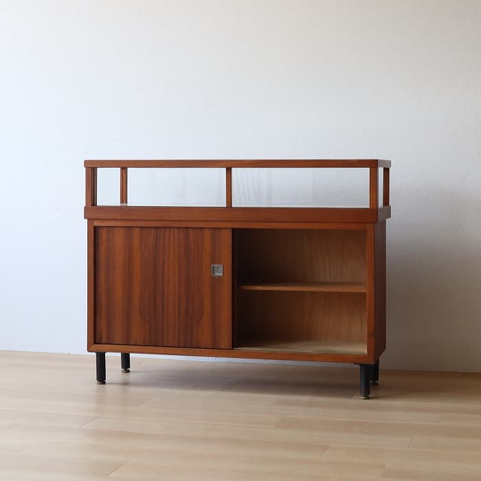 アンティーク チーク材 ガラスショーケース 飾り棚 サイドボード 木製