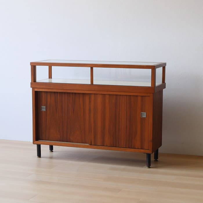 アンティーク チーク材 ガラスショーケース 飾り棚 サイドボード 木製