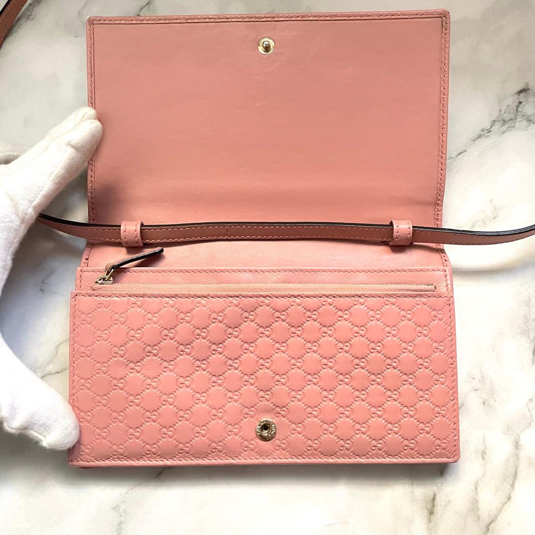 GUCCI グッチ　マイクロシマ　ショルダーウォレット　長財布　美品0114-②