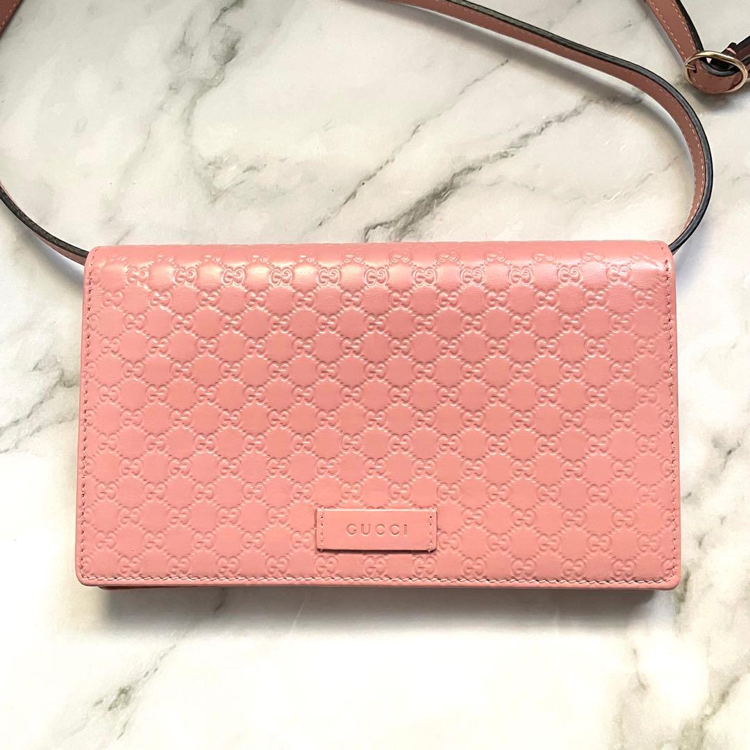 GUCCI グッチ　マイクロシマ　ショルダーウォレット　長財布　美品0114-②