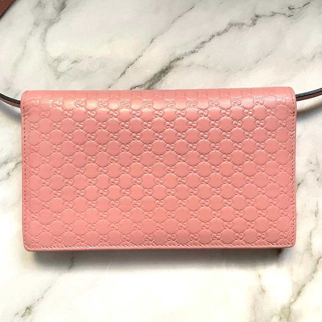 GUCCI グッチ　マイクロシマ　ショルダーウォレット　長財布　美品0114-②