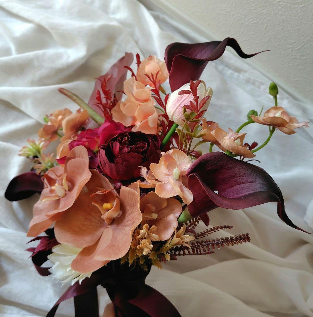 No.2626　クラッチブーケワインレッドブートニアアーティフィシャルフラワー