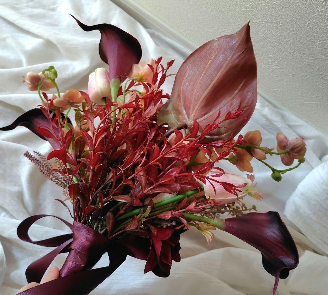 No.2626　クラッチブーケワインレッドブートニアアーティフィシャルフラワー