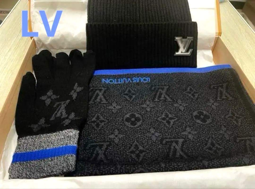 新品未使用　ルイヴィトン　ニット　マフラー　手袋　帽子　3点セット