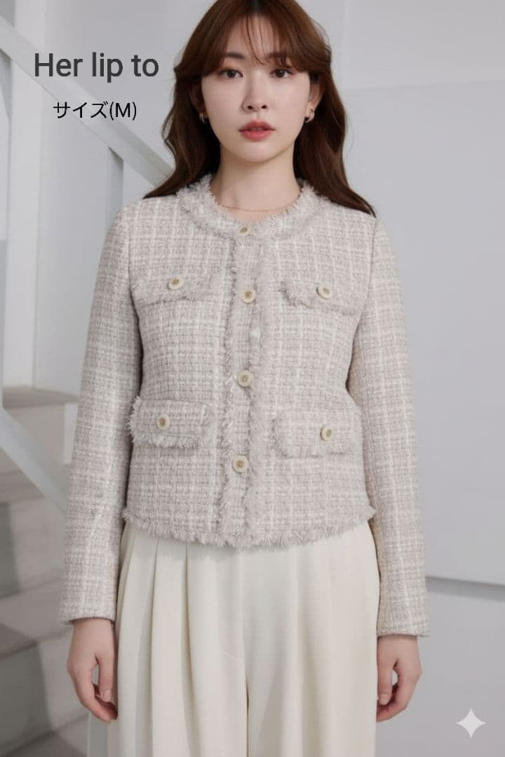 美品 Her lip to Grace Tweed Jacket ピンクM