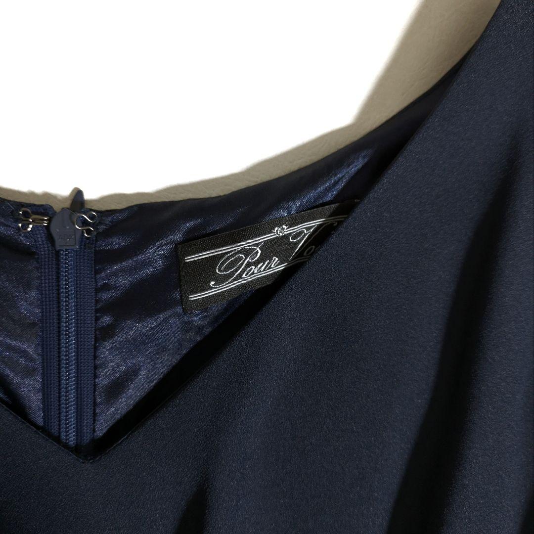 プールヴー／サイズ4L ウエストタックフレアドレス マキシ丈 ネイビー レース