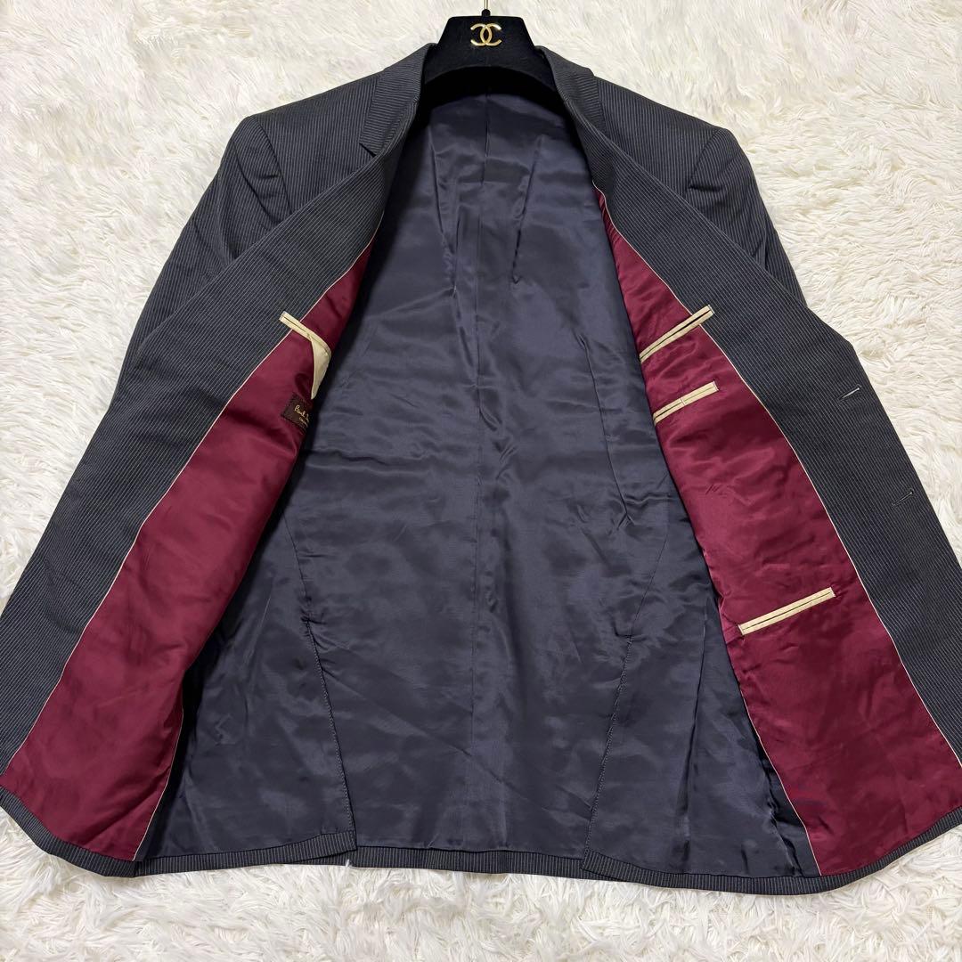 【美品】ポールスミスコレクション 高級スーツ シルク混 グレー×ボルドー L
