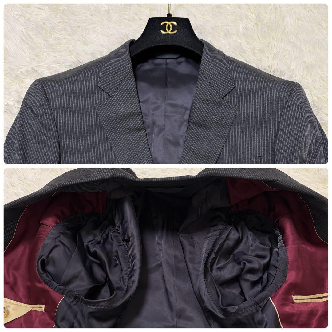 【美品】ポールスミスコレクション 高級スーツ シルク混 グレー×ボルドー L