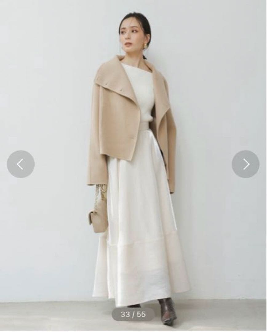 anuansスタンドネックリバーショートコート ベージュ