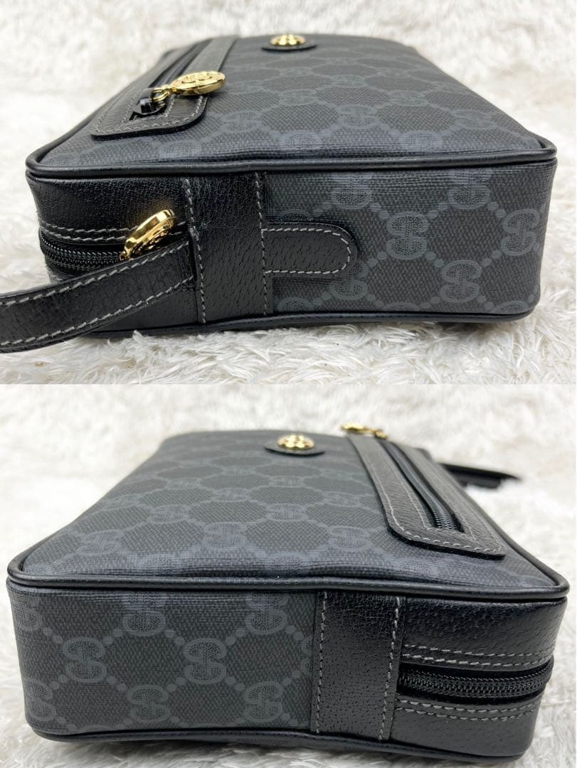 【極美品】オールドグッチ GGスプリーム ロゴ金具 クラッチバッグ ブラック