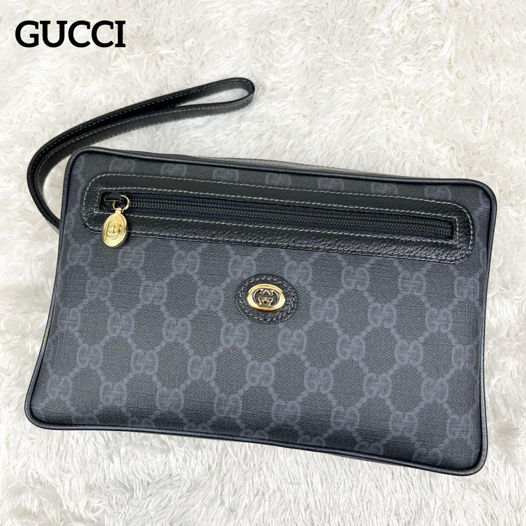 【極美品】オールドグッチ GGスプリーム ロゴ金具 クラッチバッグ ブラック