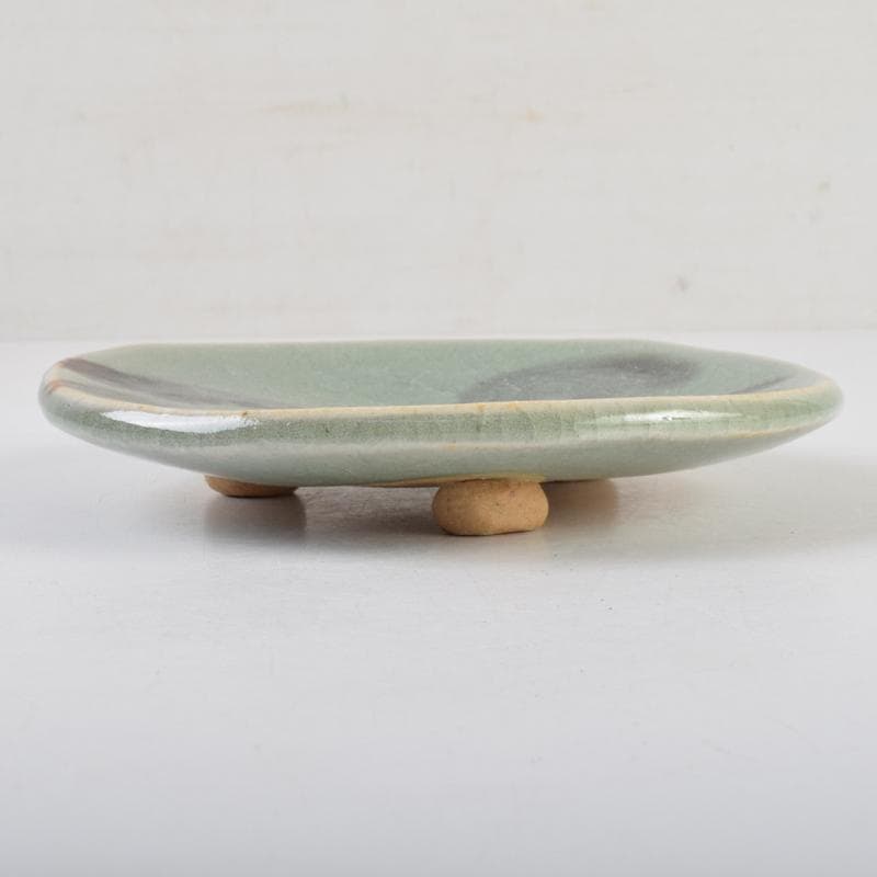 みゆ　天神窯　山田健吉作　青瓷絵　銘々皿　五客　共布共箱　C　9098