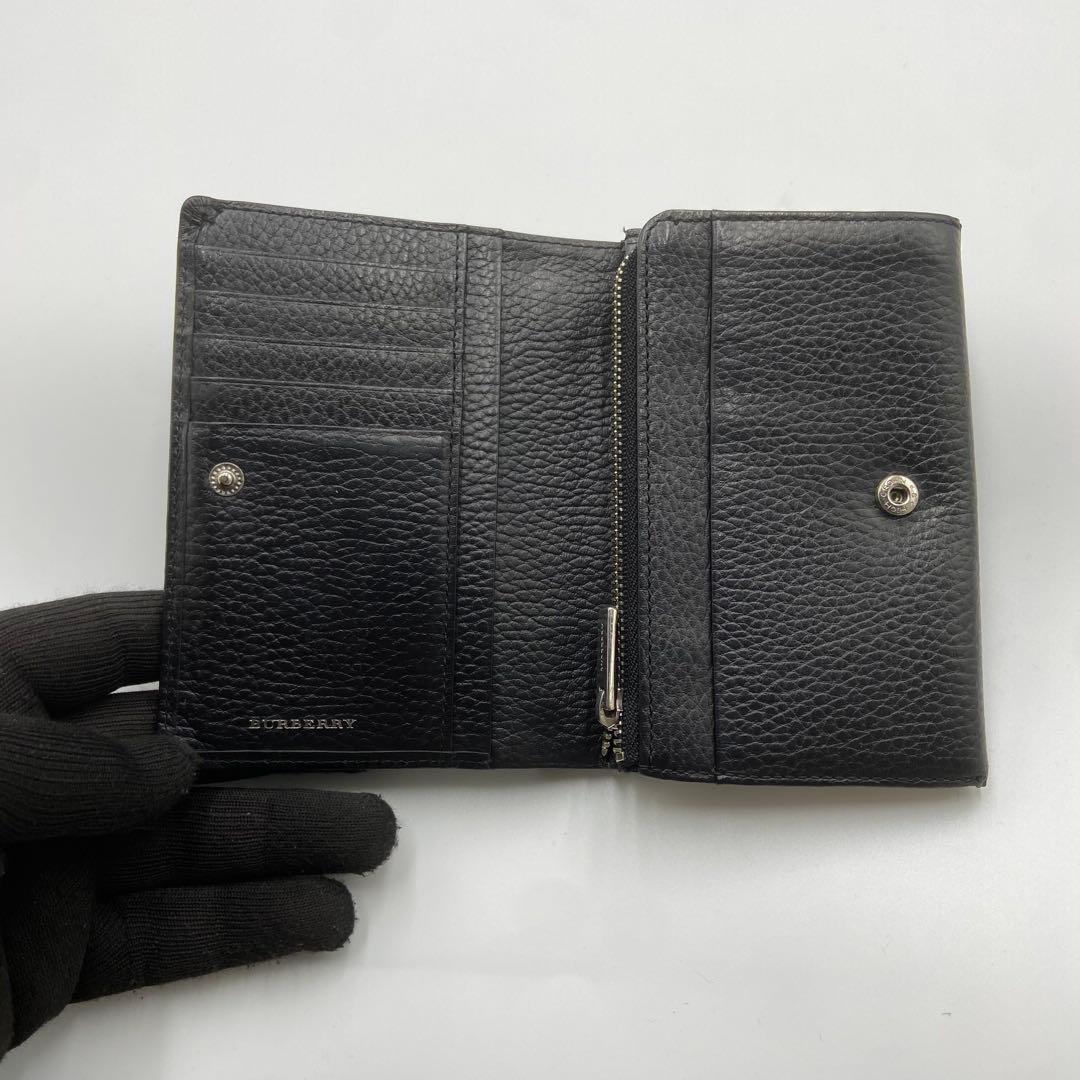 BURBERRY バーバリー　折り財布　ロゴ刻印　ノバチェック　レザー　ブラック