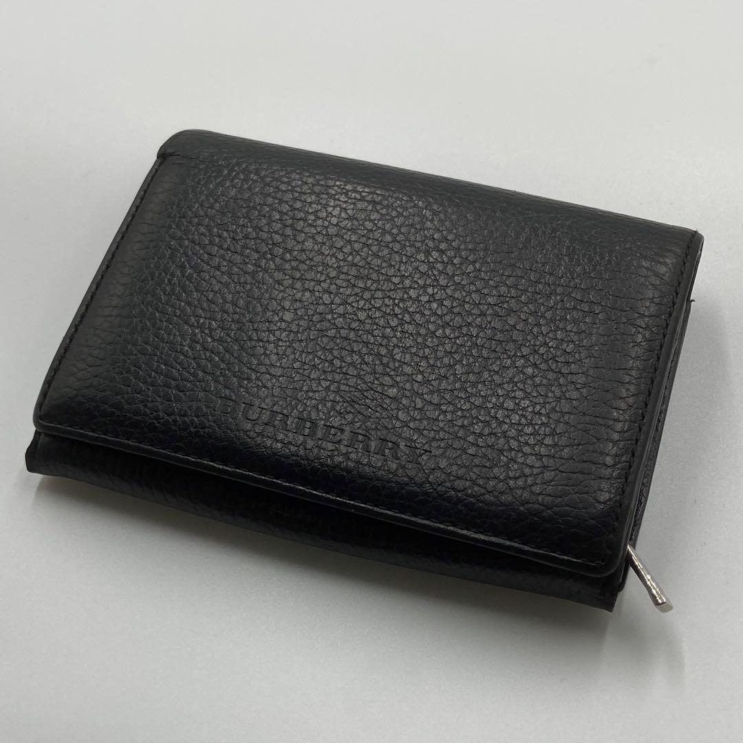 BURBERRY バーバリー　折り財布　ロゴ刻印　ノバチェック　レザー　ブラック