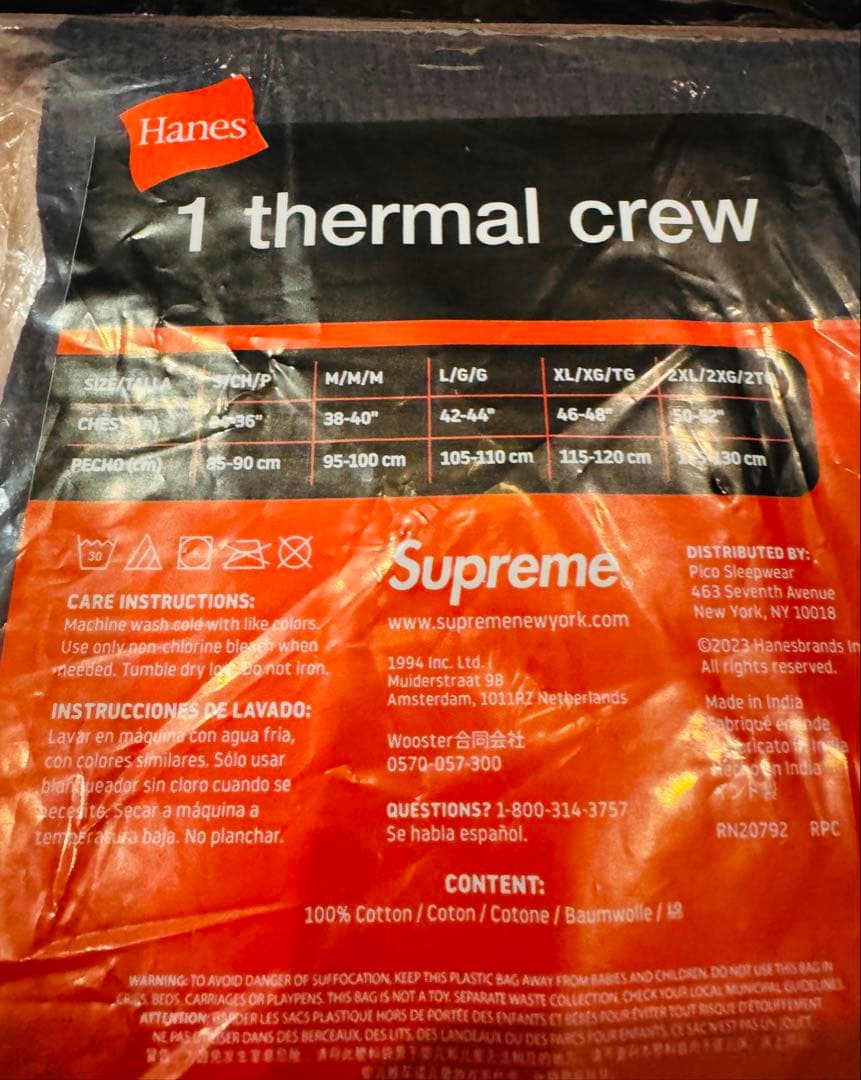 Supreme Hanes Thermal Crew L シュプリーム サーマル